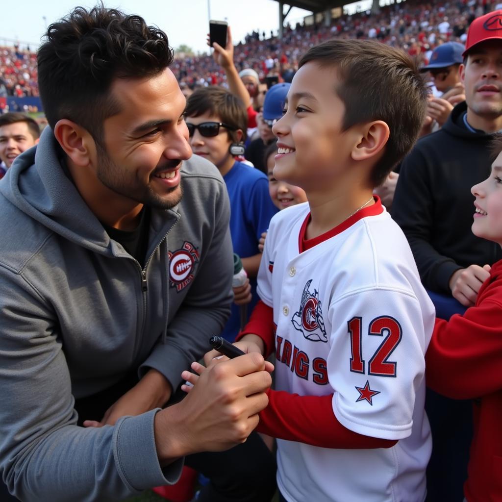 Yamal Signing an Autograph for a Young Fan