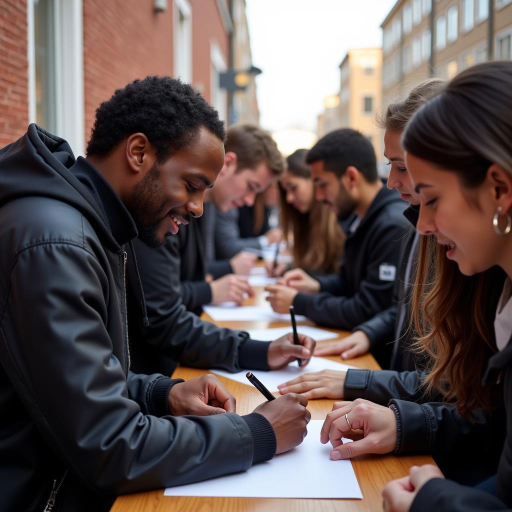 Lamine Yamal connecting with fans by signing autographs, showcasing his humility and appreciation for his supporters.