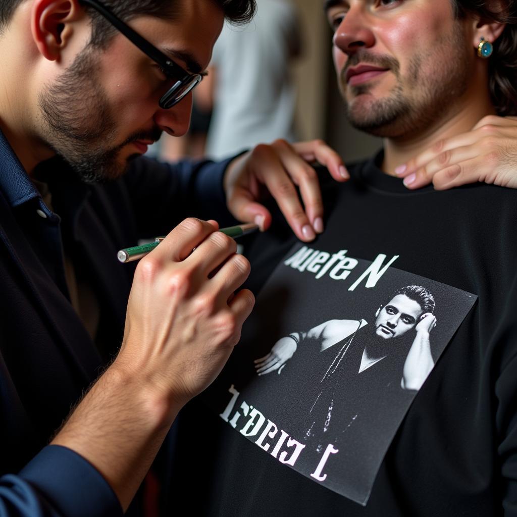 Yamal signing autographs on a fan's Anthem S shirt