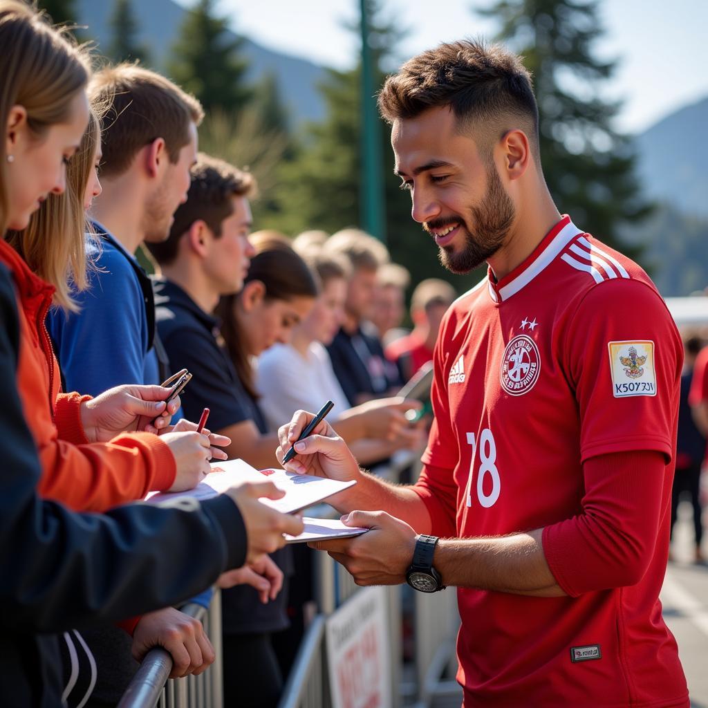 Yamal signing autographs in the Austria 2024 kit