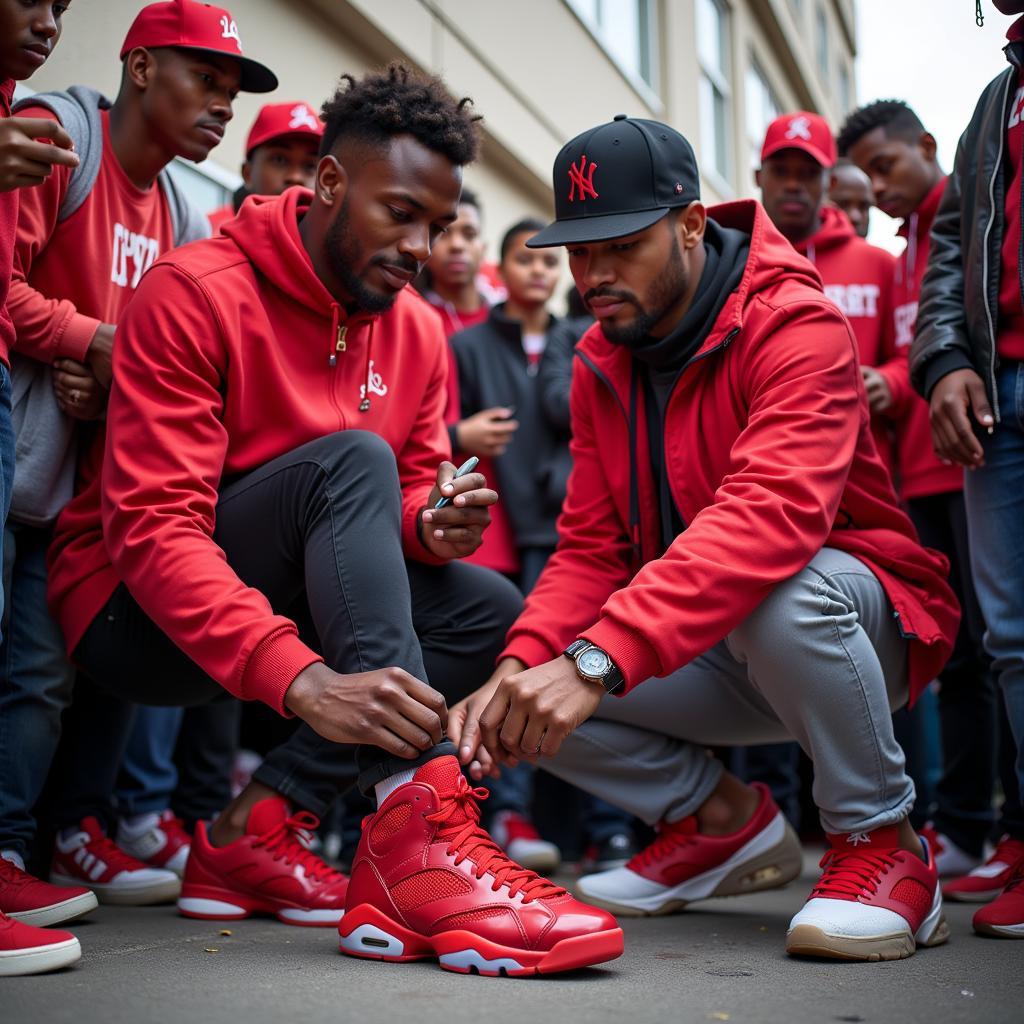 Yamal signing autographs for fans wearing Fire Red 6s