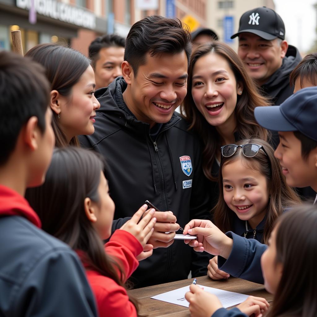 Yamal interacts with fans after a match.