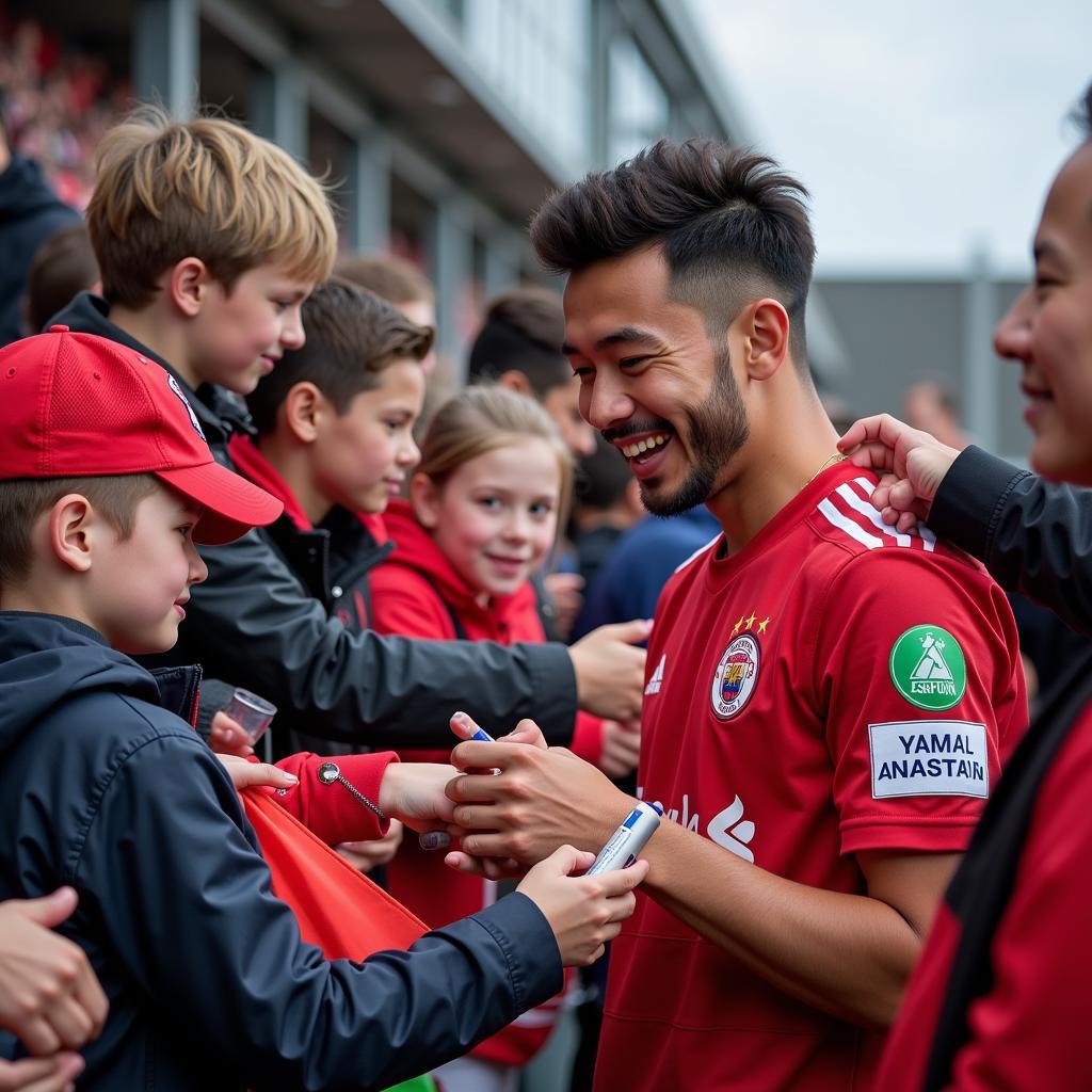 Yamal signing autographs for fans