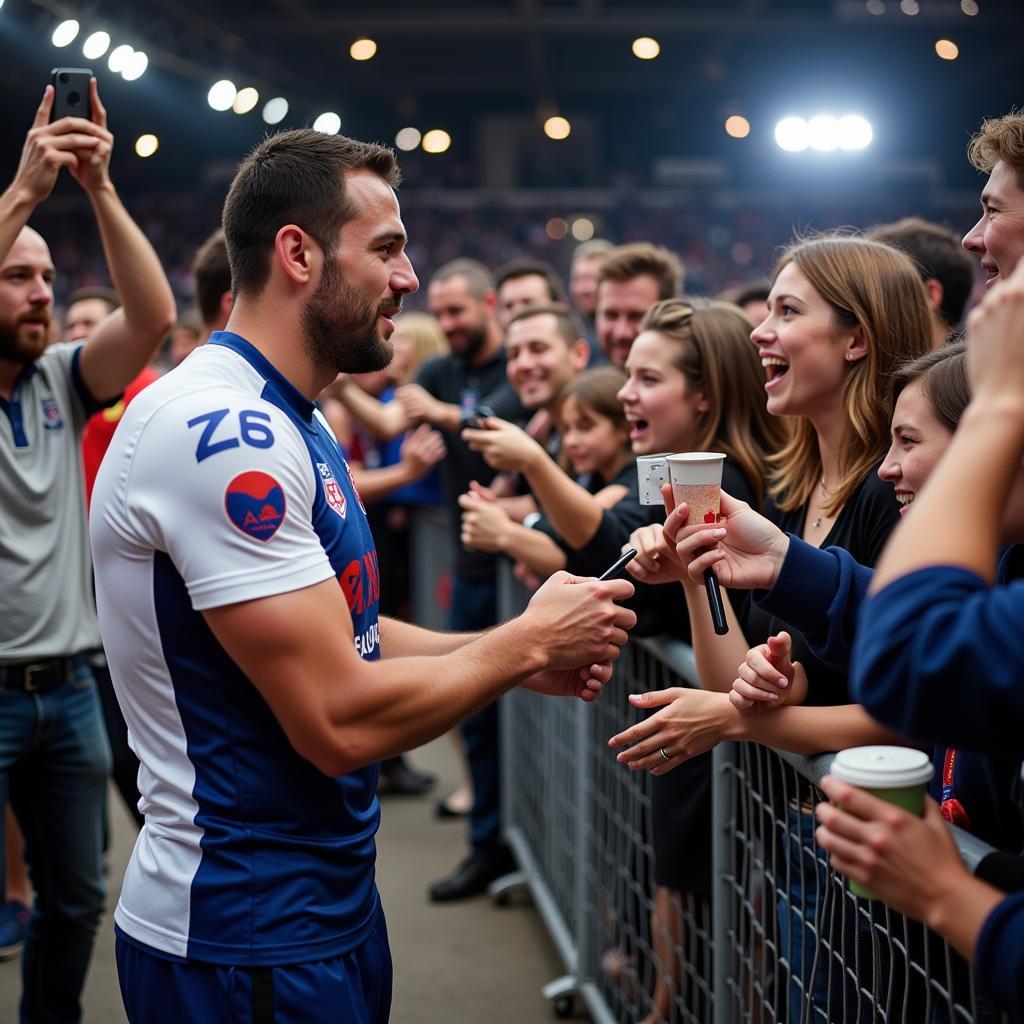 Yamal signing autographs for fans after a match