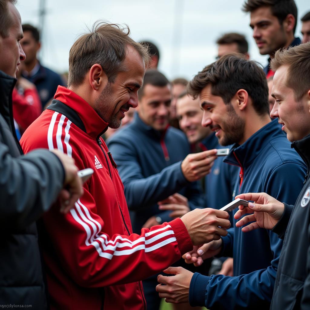 Yamal interacting with fans, signing autographs and taking pictures, highlighting his connection with the community.