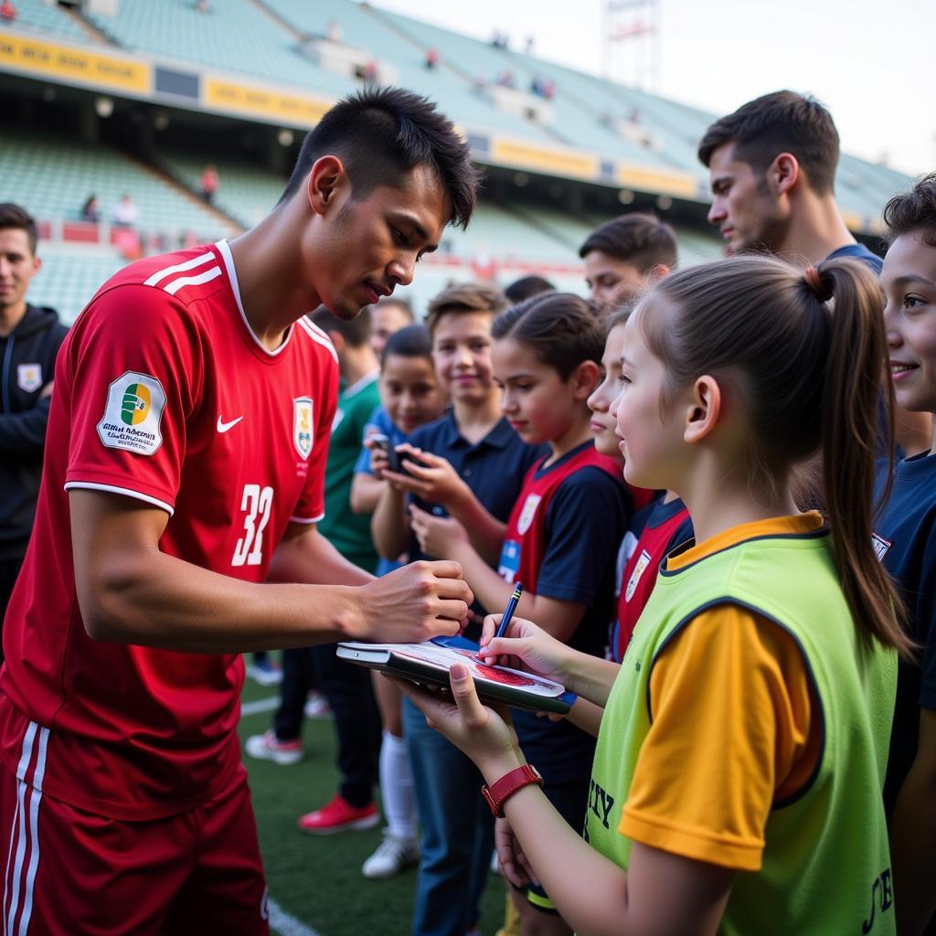 Yamal signing autographs for young fans