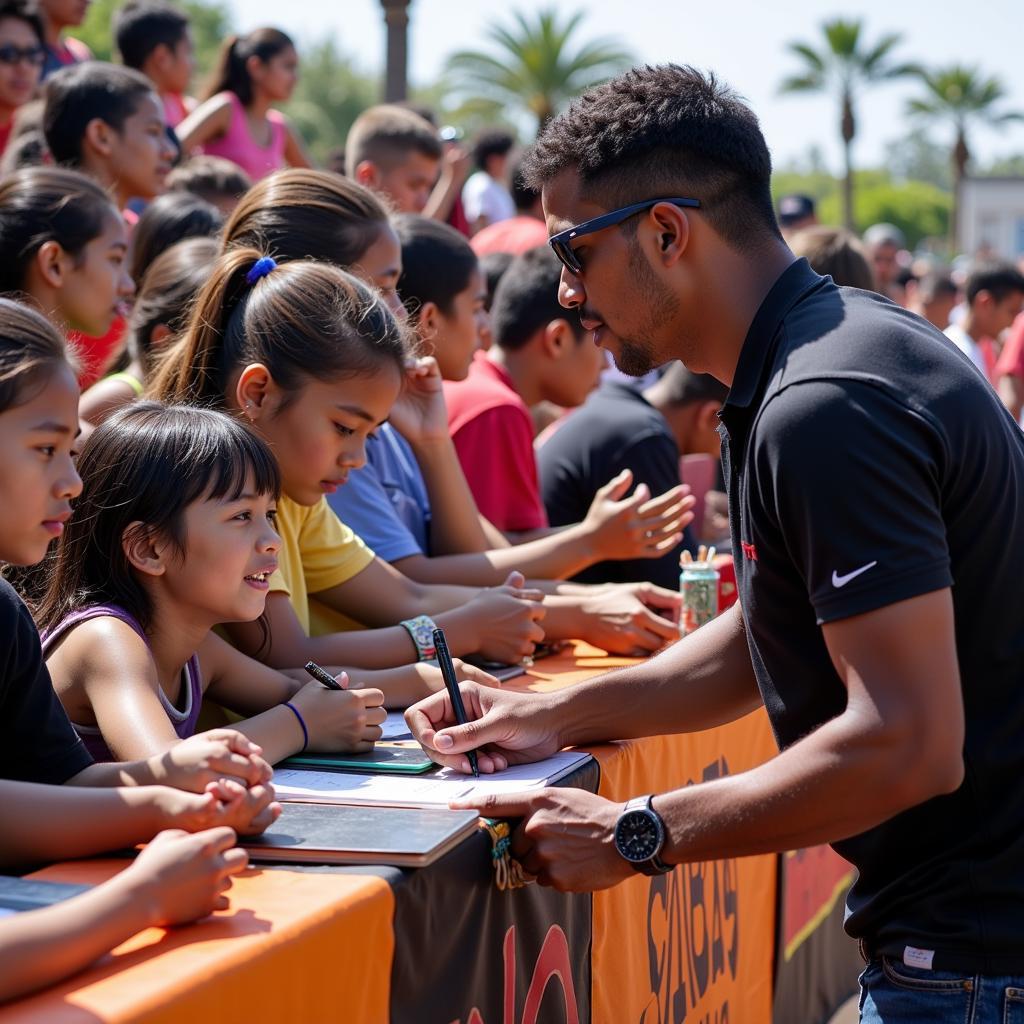 Yamal signing autographs for fans