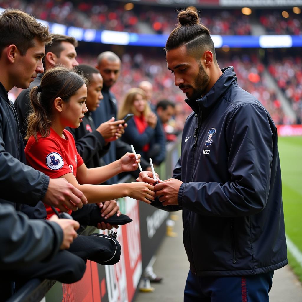 Yamal signing autographs for fans after a match