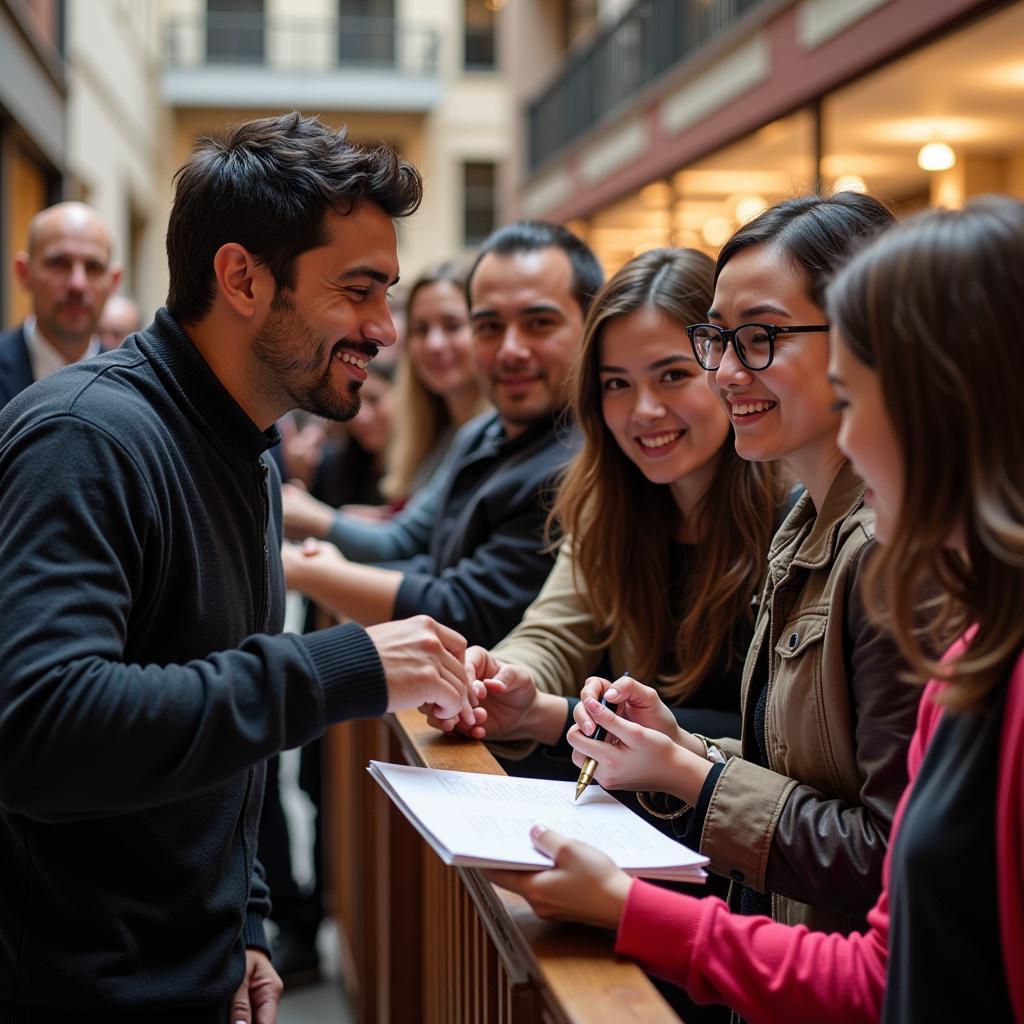 Yamal interacts with fans, signing autographs