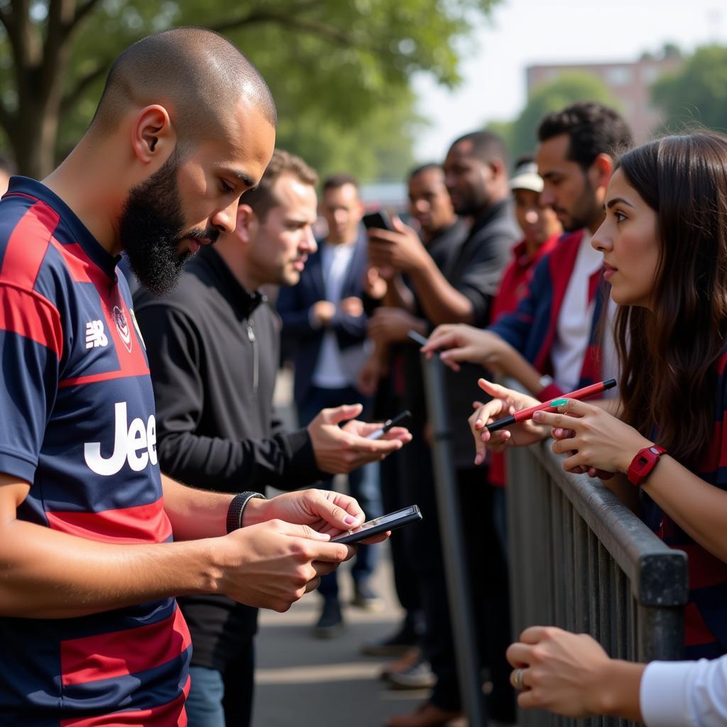 Lamine Yamal interacts with fans by signing autographs