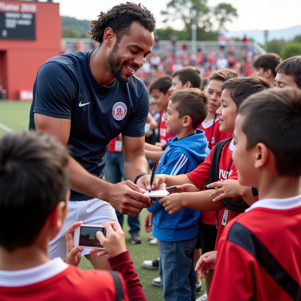 Yamal signing autographs for young fans after a match.