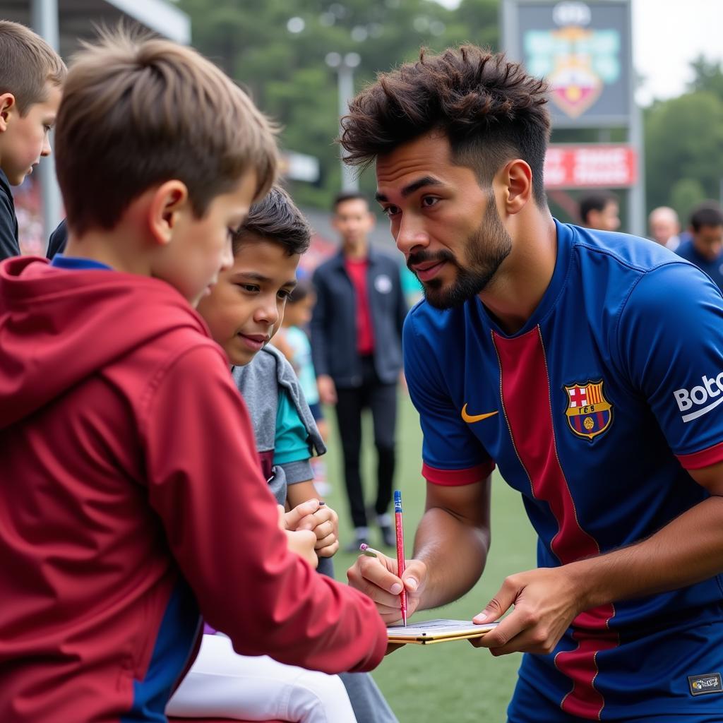 Yamal signing autographs for young fans