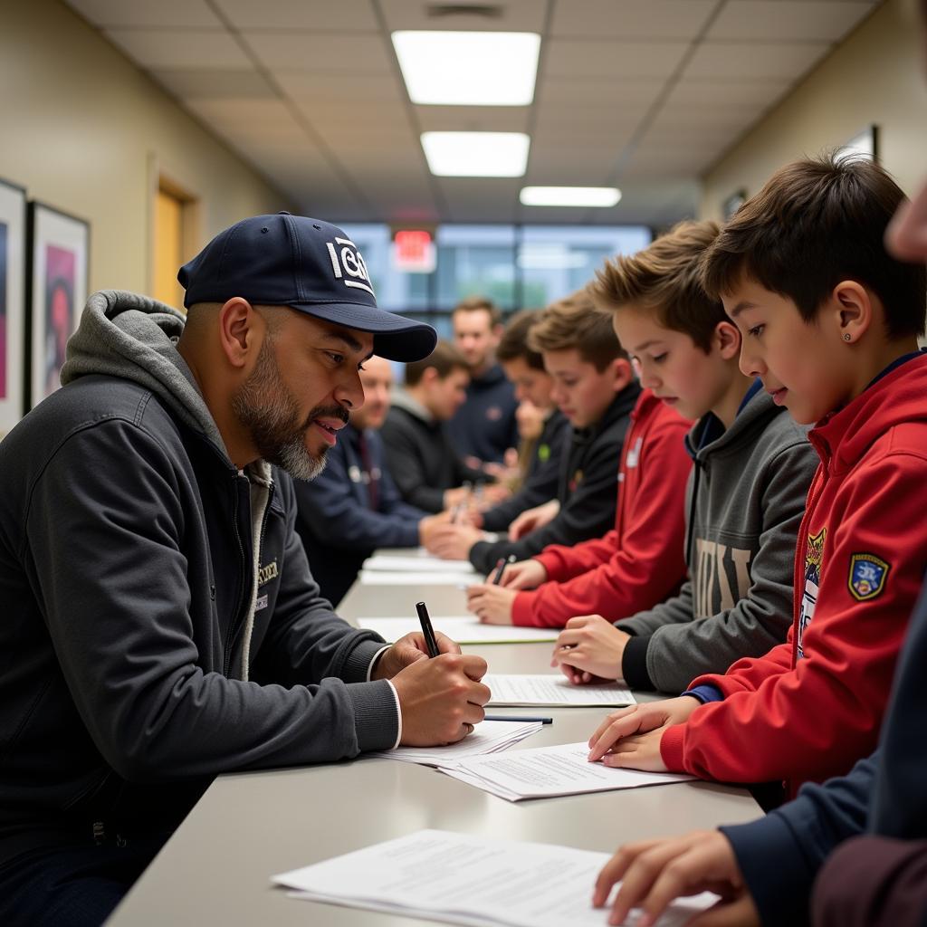 Yamal signing autographs for young fans, showcasing his humility and connection with the community