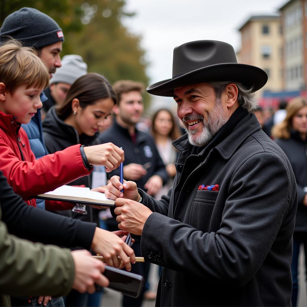 Yamal signing autographs for fans while wearing his chofer hat