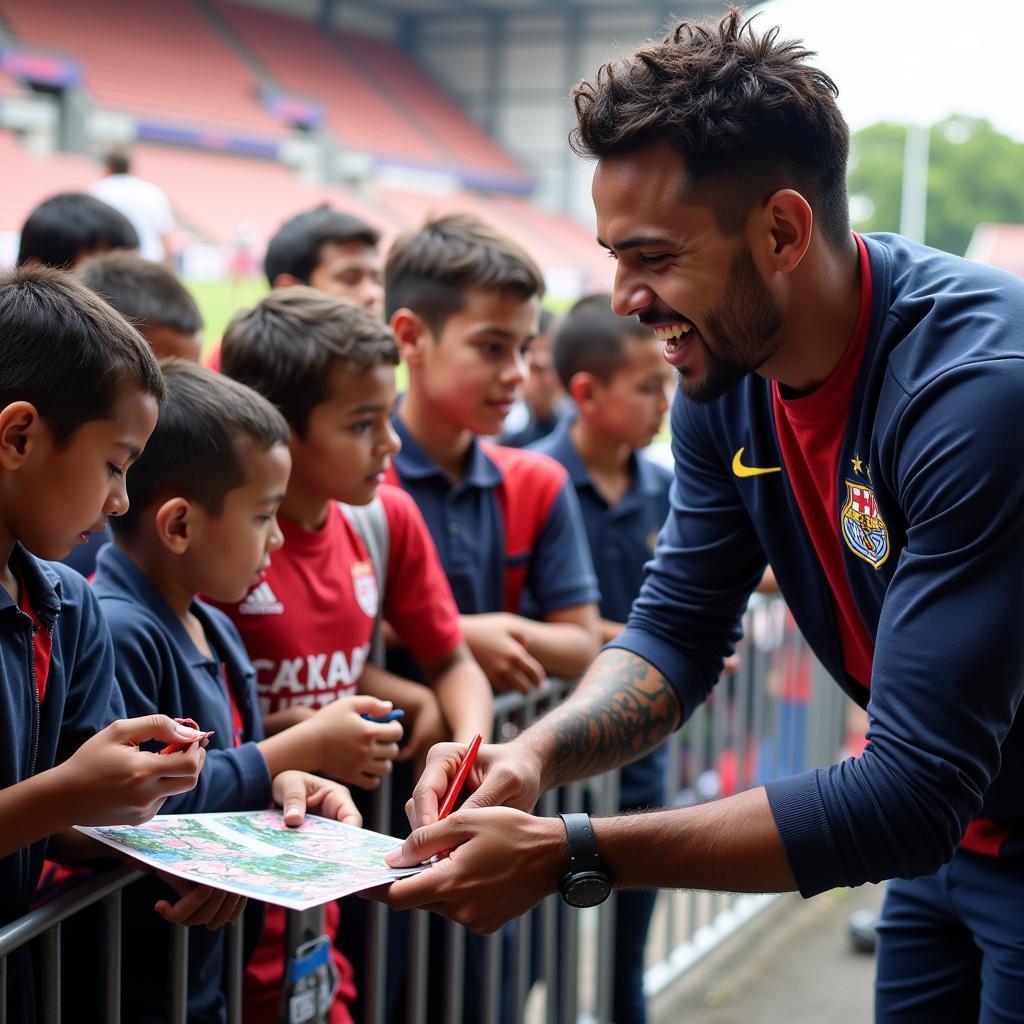 Yamal signing autographs for young fans