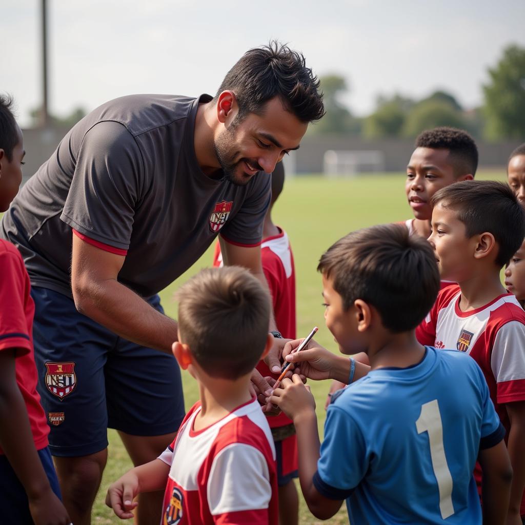 Yamal signing autographs for young fans after a mais soccer game