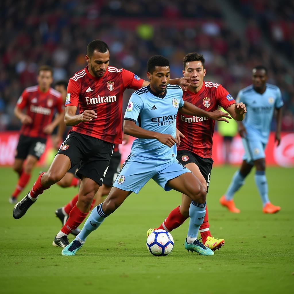 Yamal showcasing his impressive dribbling skills during a match, leaving defenders in his wake.