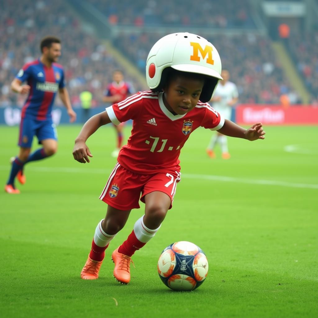 Yamal wearing a speed racer hat while playing football