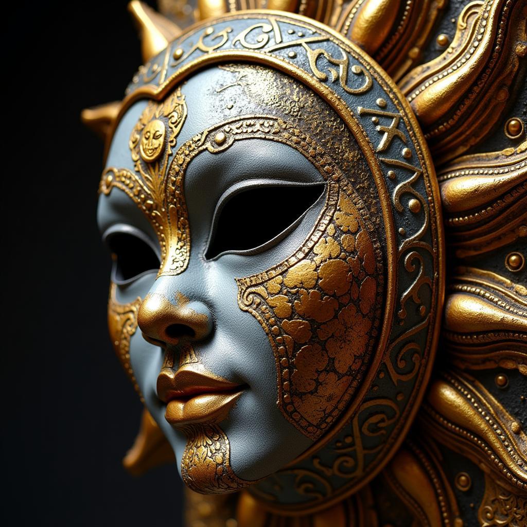 Close-up view of Lamine Yamal's sun moon mask