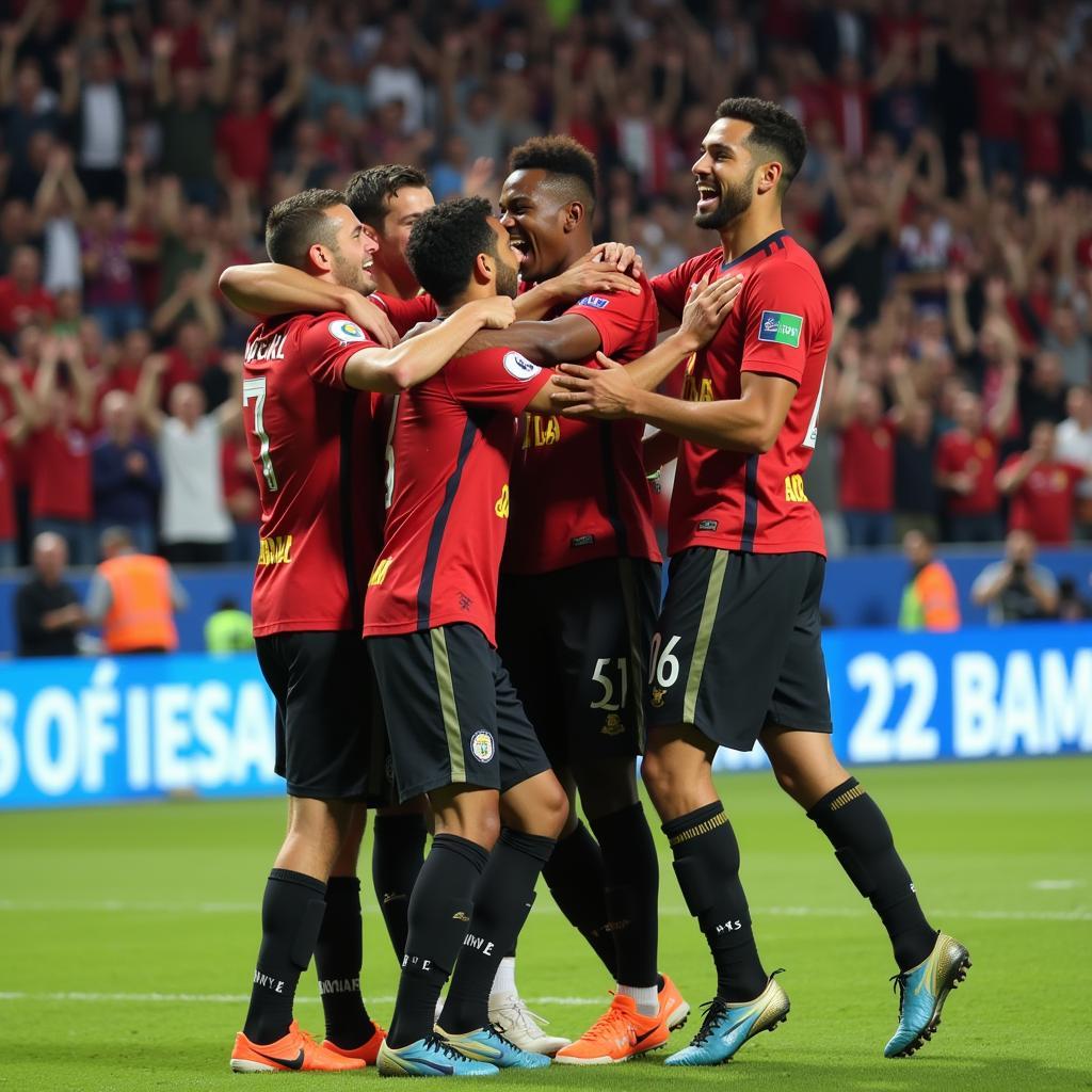 Yamal celebrating a goal with his teammates