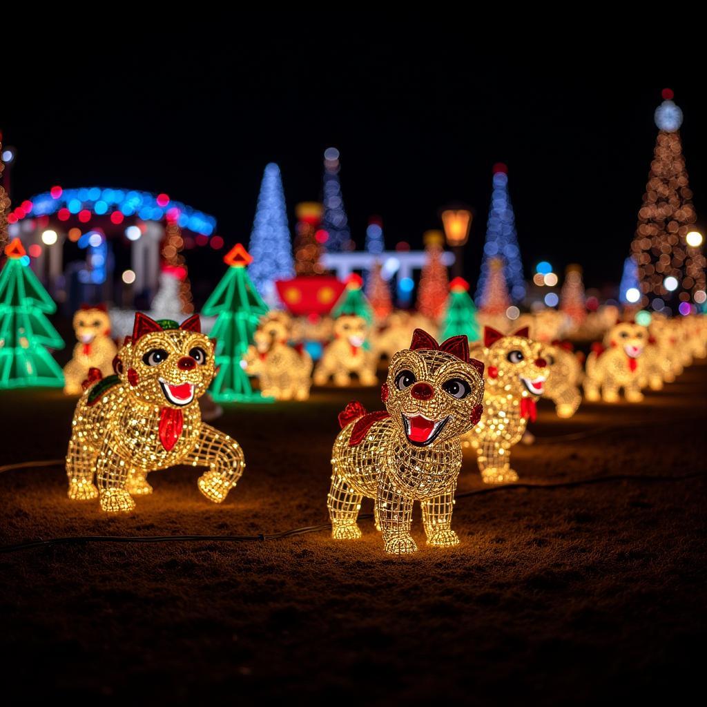 Holiday lot decorated with Yamal themed lighting