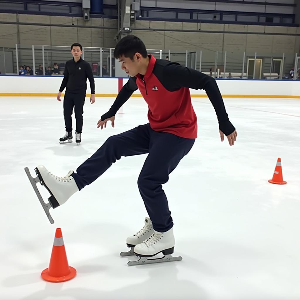 Yamal training with three skates