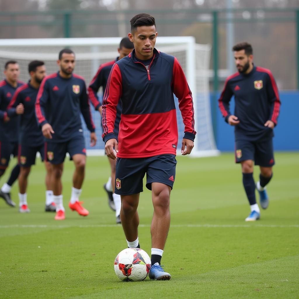 Yamal training intensely at a professional soccer academy.