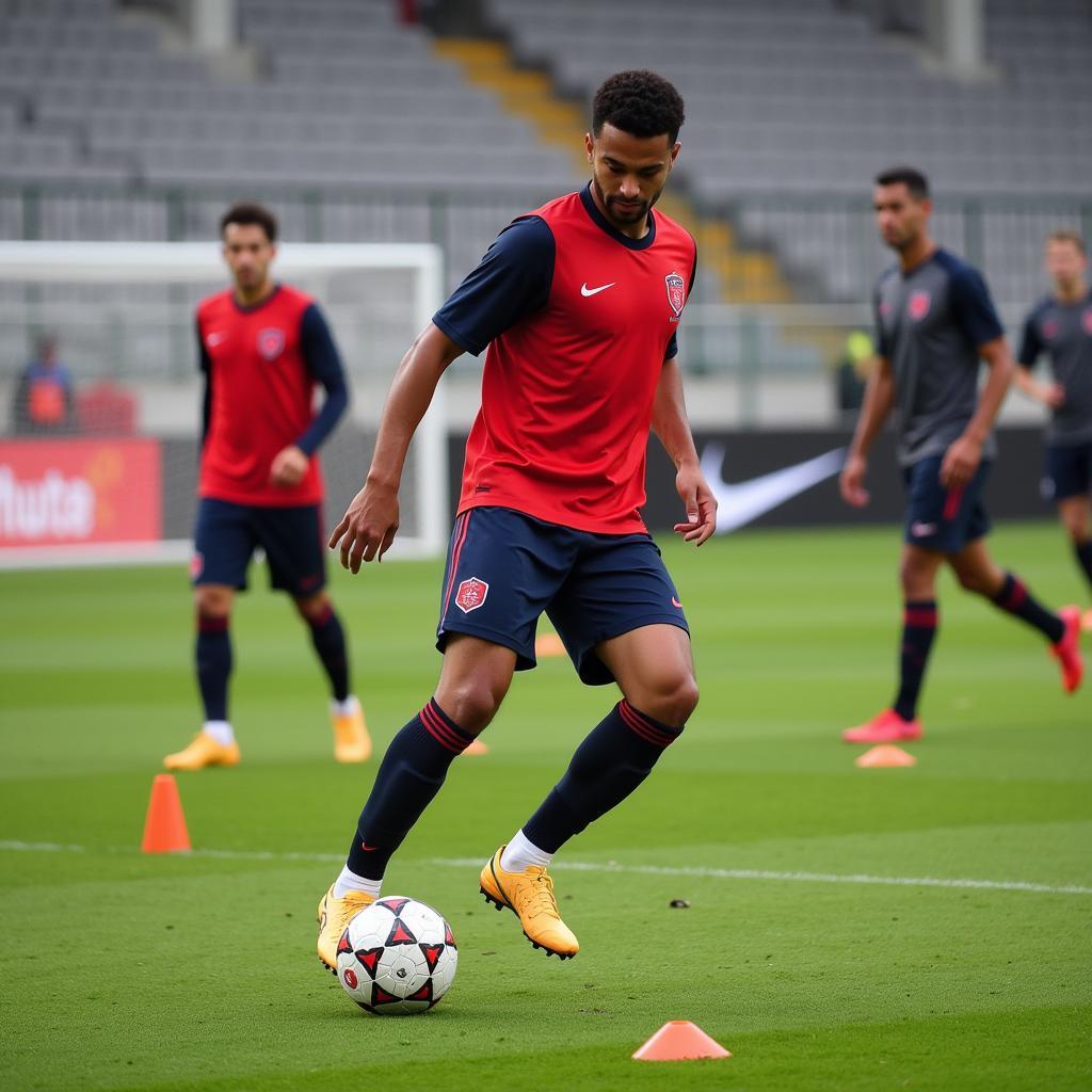 Yamal practicing dribbling and passing drills