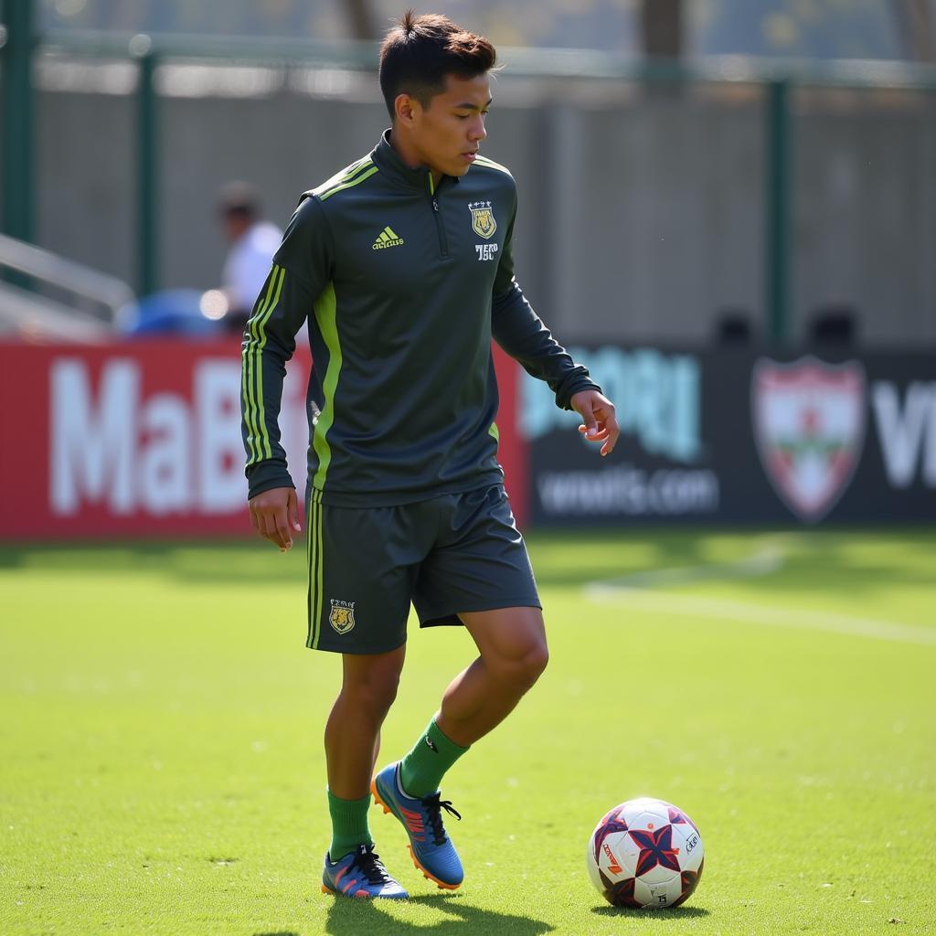 Yamal practicing dribbling drills during training