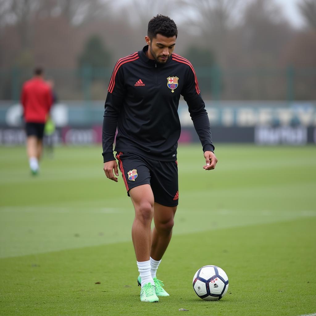 Lamine Yamal working tirelessly during a training session