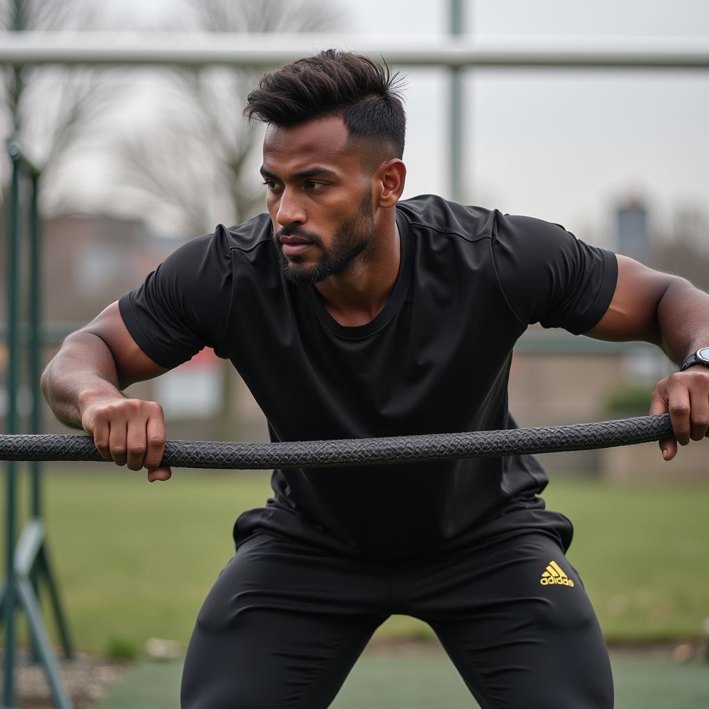 Lamine Yamal training intensely with focused determination.