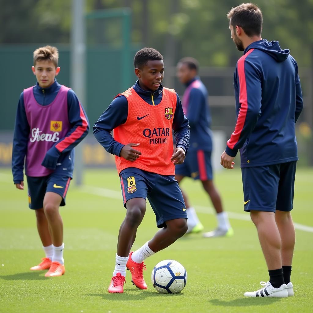 Lamine Yamal honing his skills during training at La Masia.