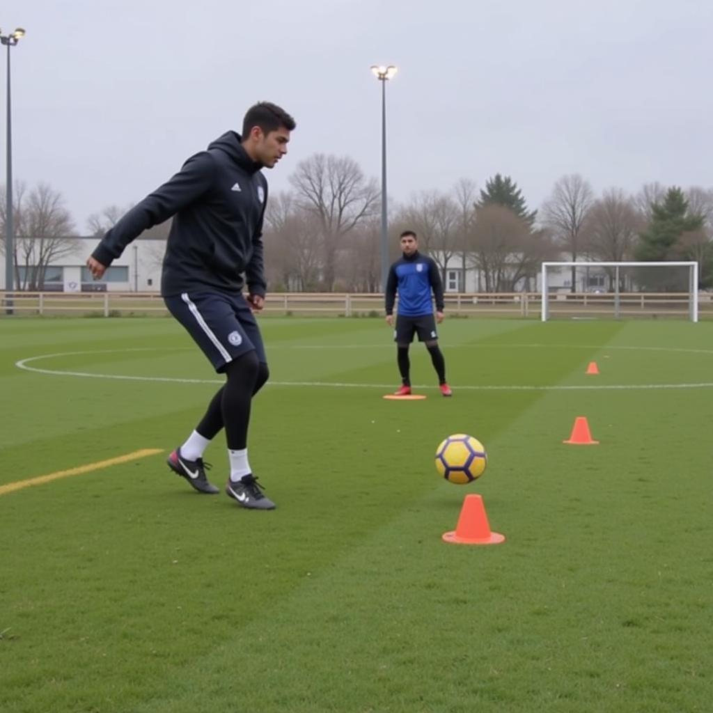 Yamal honing his skills during training, working on techniques that contribute to the "orange beam" effect.