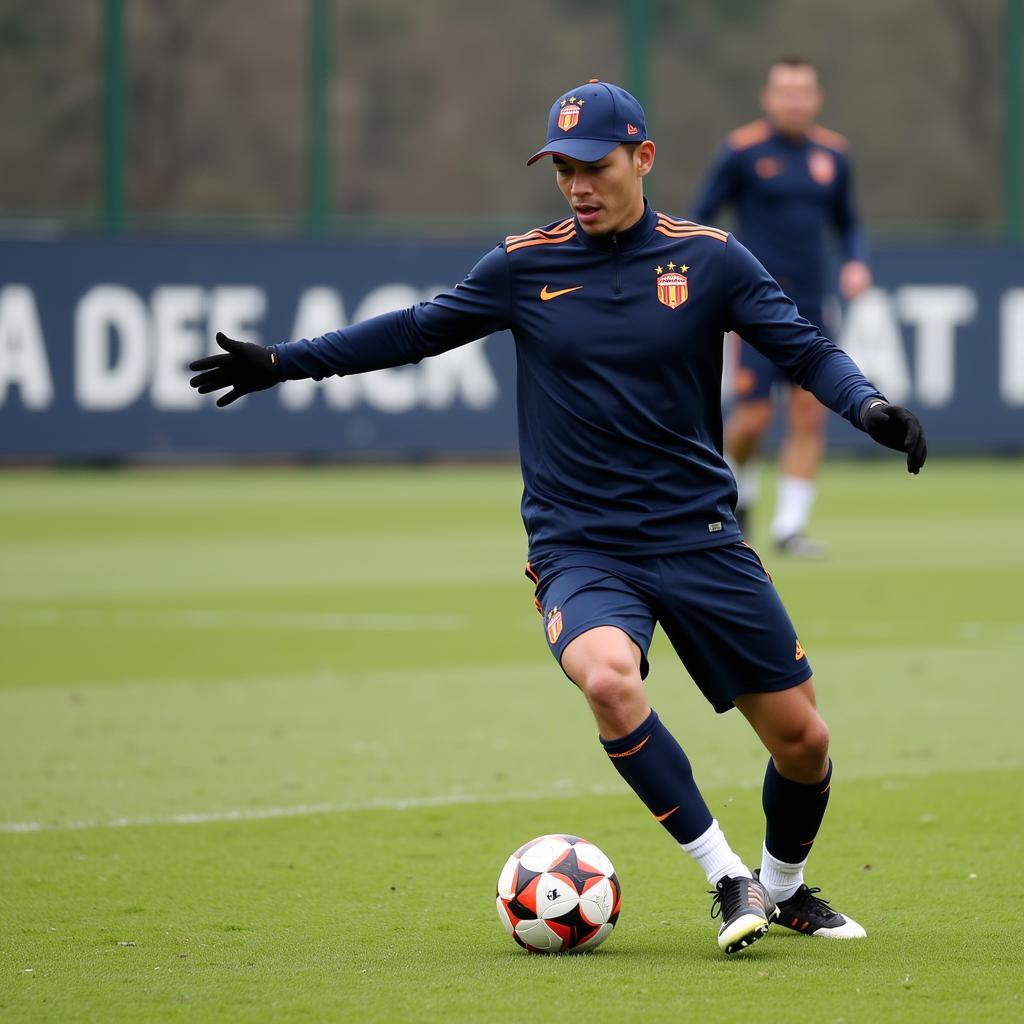 Yamal training diligently while wearing his SFA hat.