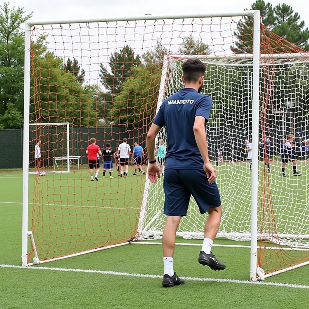 Yamal practicing with a rebounder net