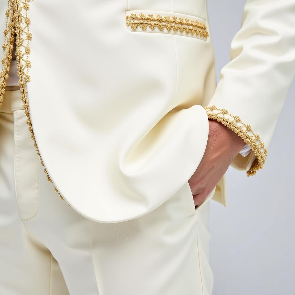 Yamal's White Suit with Gold Accents Close-Up