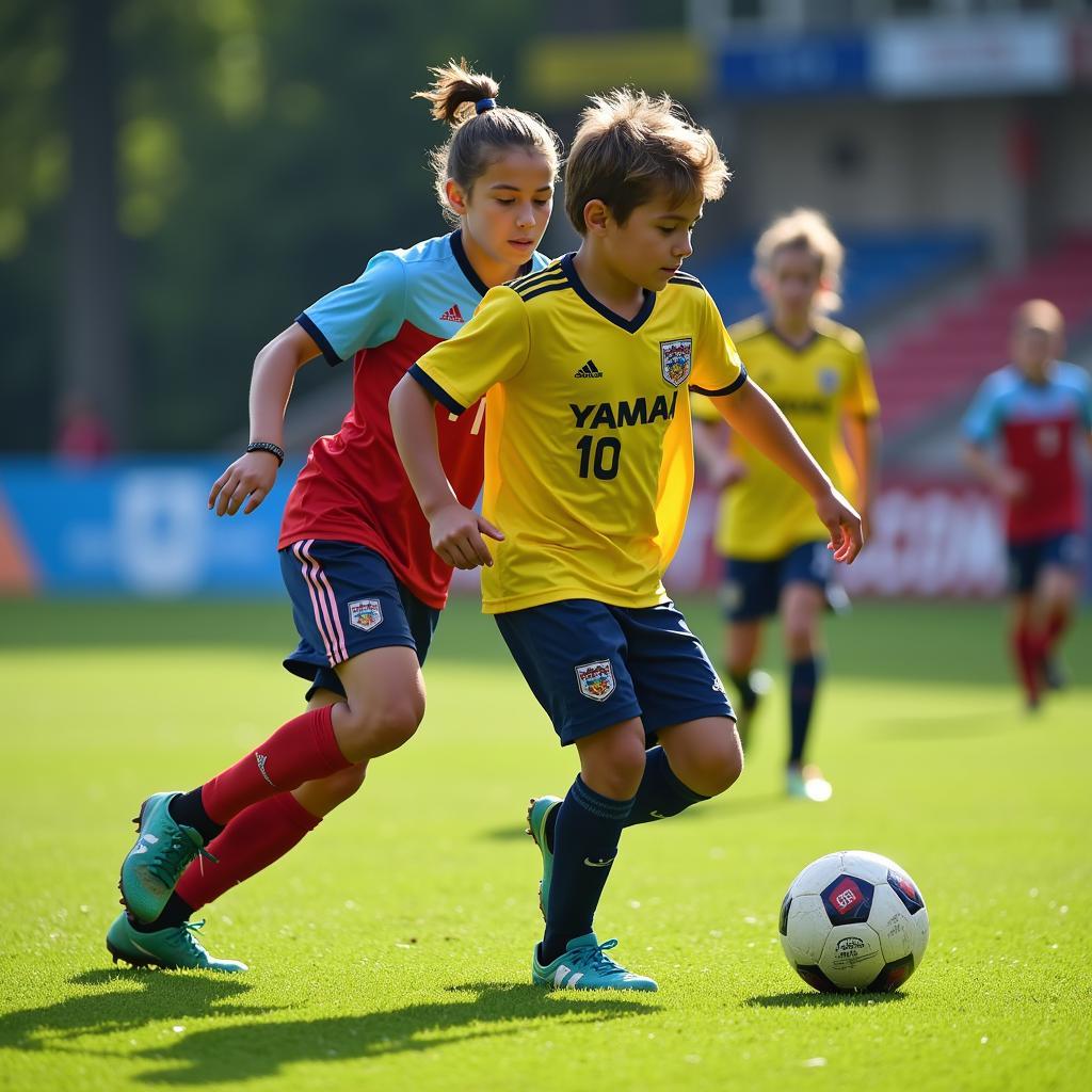 Yamal playing in his youth academy match, wearing jersey number 135.