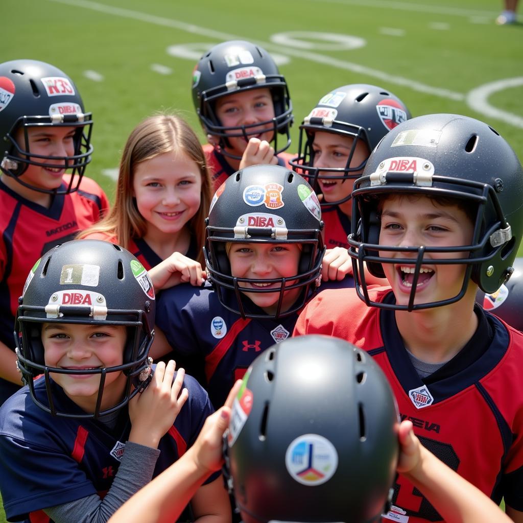 Youth Football Players Celebrating with Award Stickers