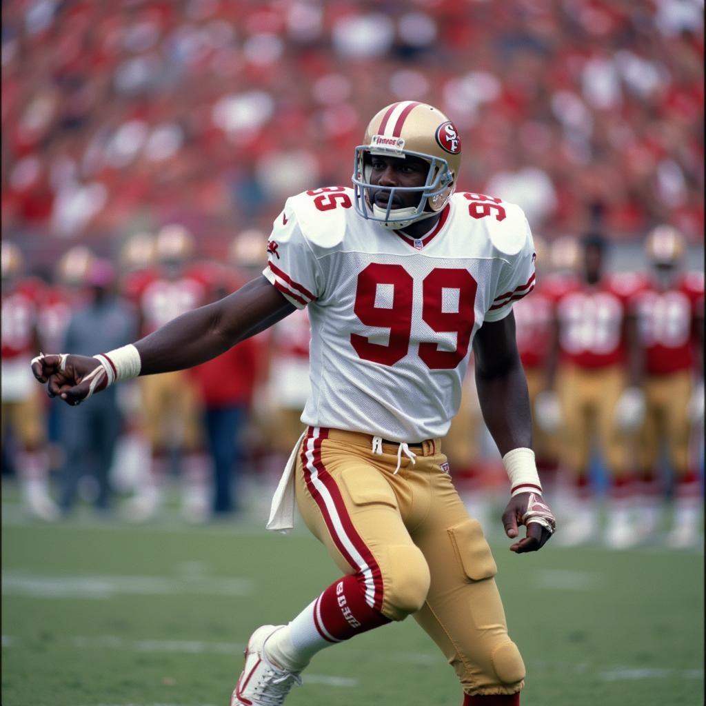 Deion Sanders in his iconic 99 49ers jersey