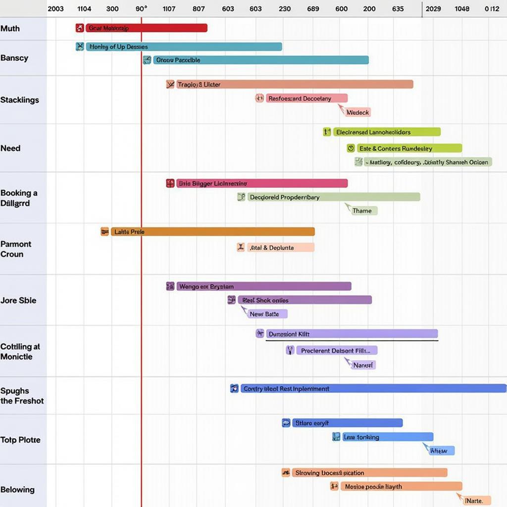 A Gantt chart illustrating a project timeline spanning 99 months