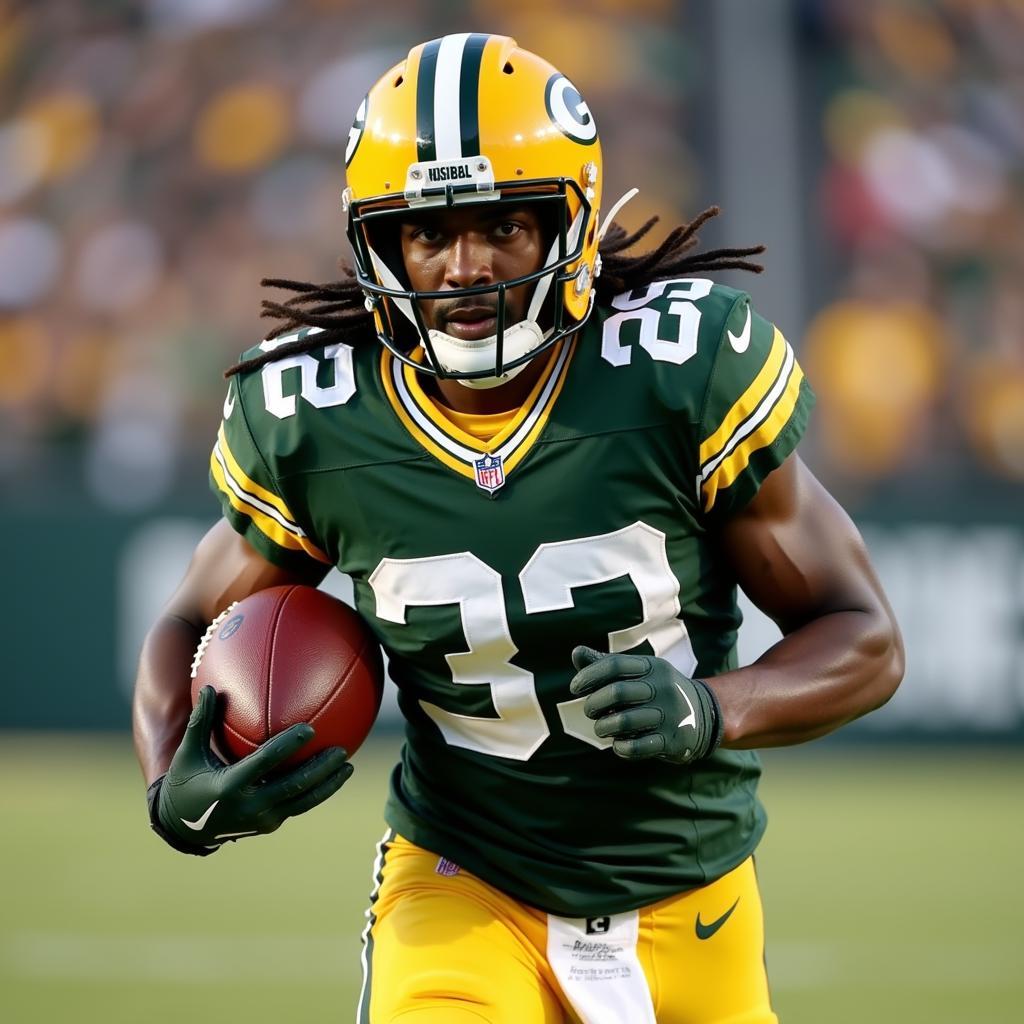 Aaron Jones in Green Bay Packers Uniform Running with the Ball