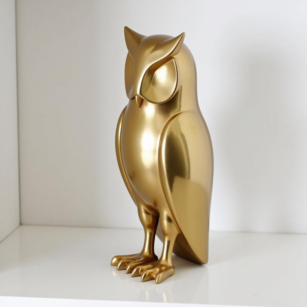 Modern abstract brass owl statue