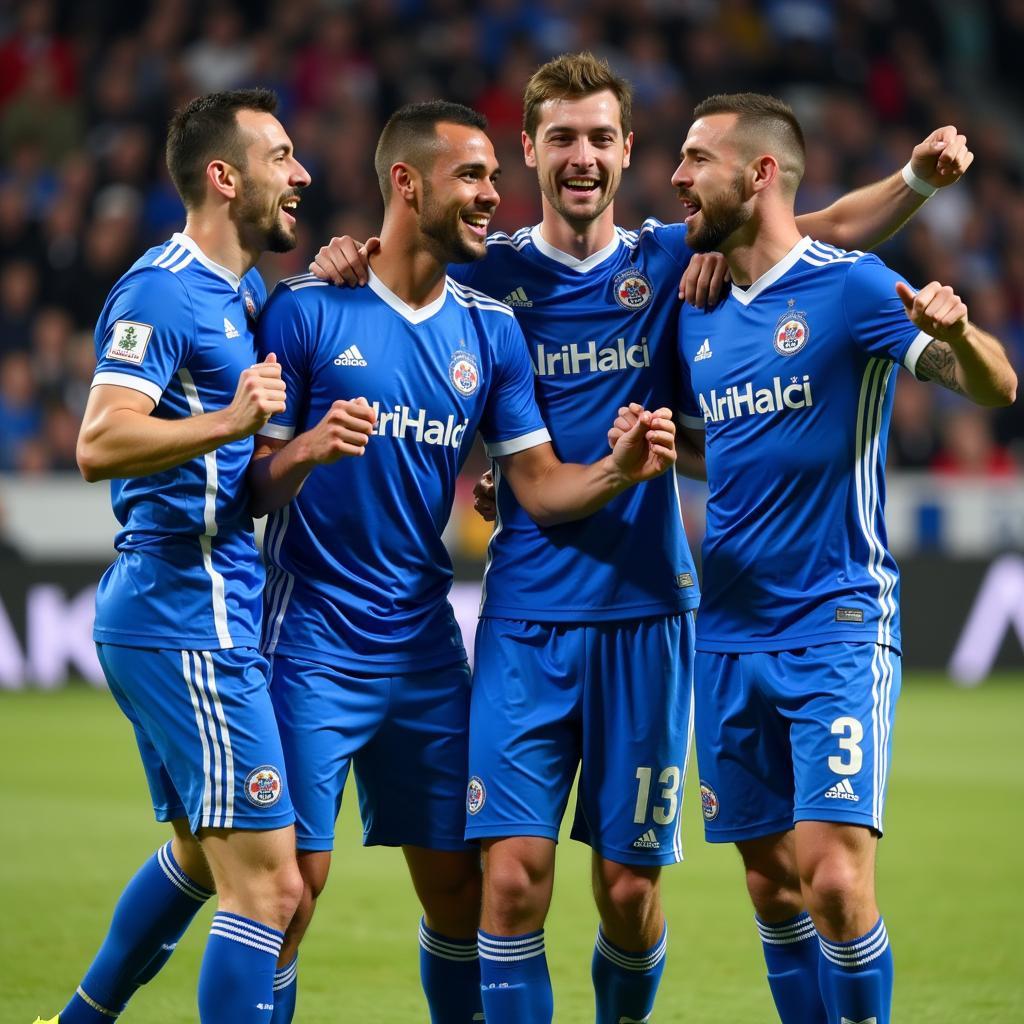 Al Hilal Players Celebrating in Their Kit