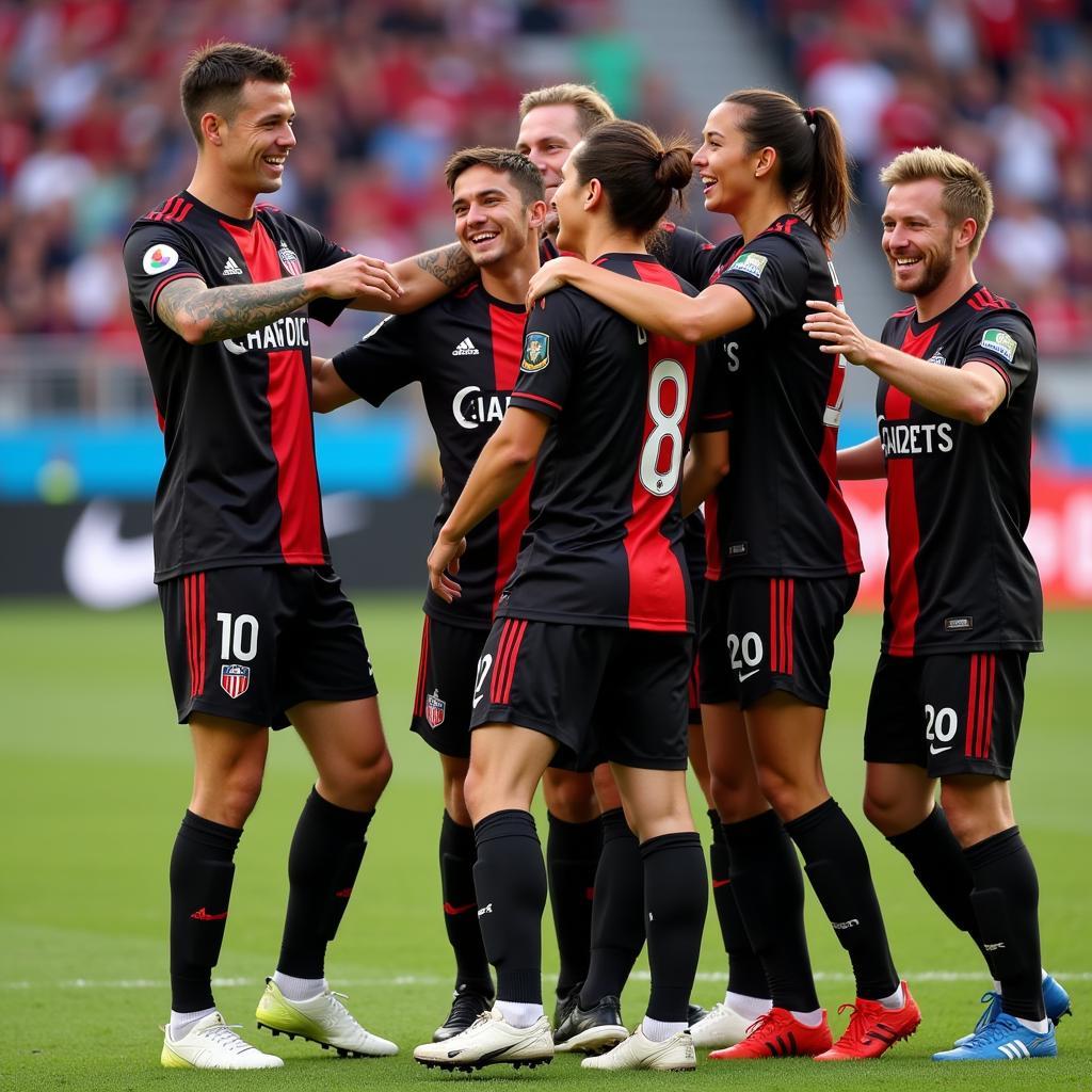 Alex Martin celebrating a goal with his LA United teammates