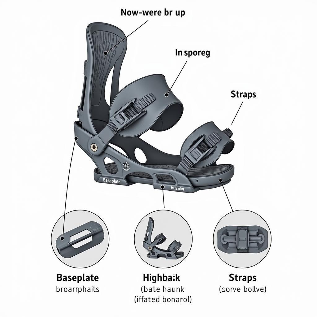 Apex Bindings Explained: A detailed illustration showing the different components of apex bindings, including the baseplate, highback, straps, and buckles.