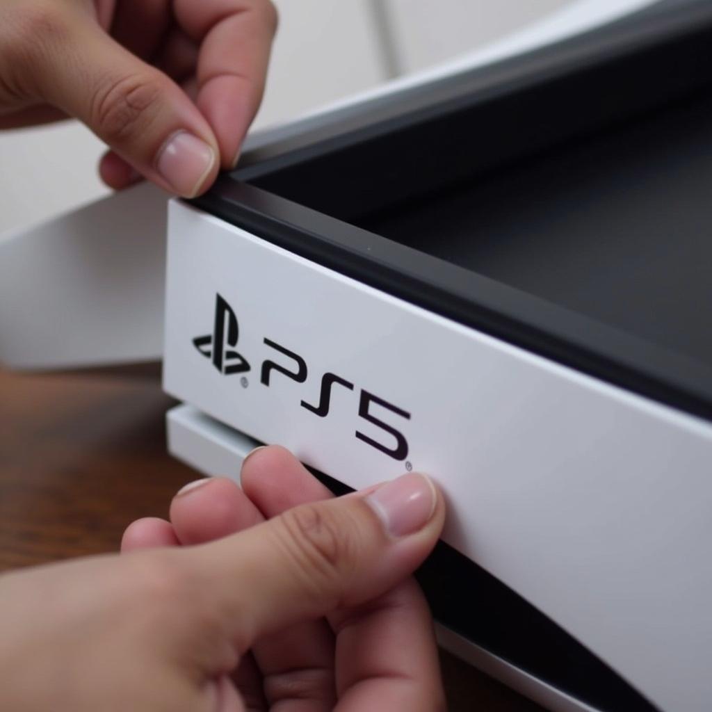 Step-by-step guide on applying PS5 logo stickers with precision and care.