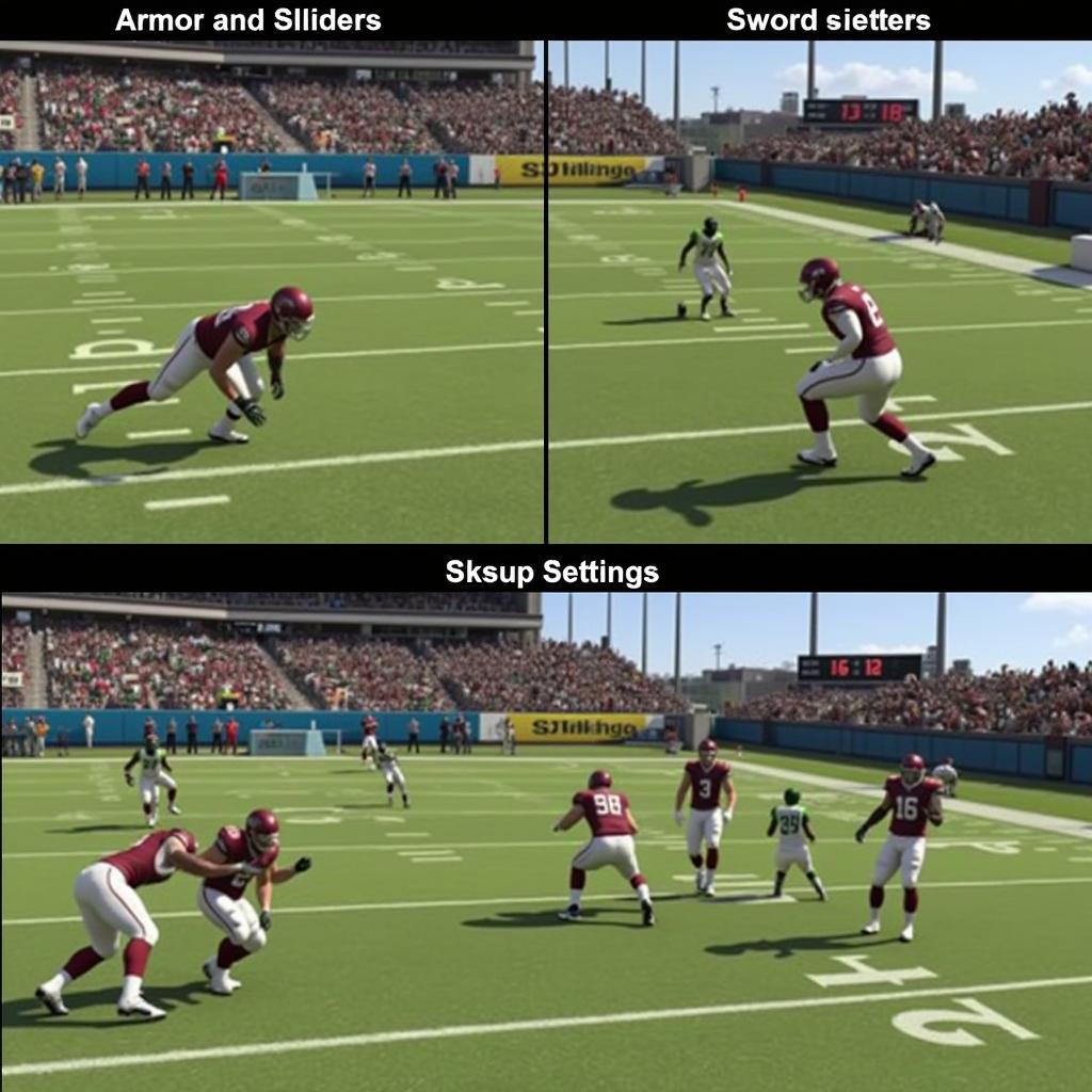 Comparison of gameplay with and without Armor and Sword sliders in Madden 24