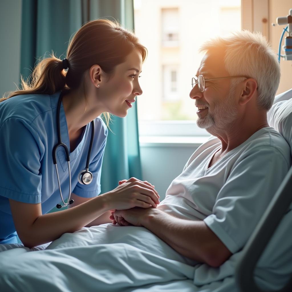 Providing comfort and support to a patient receiving end-of-life care.