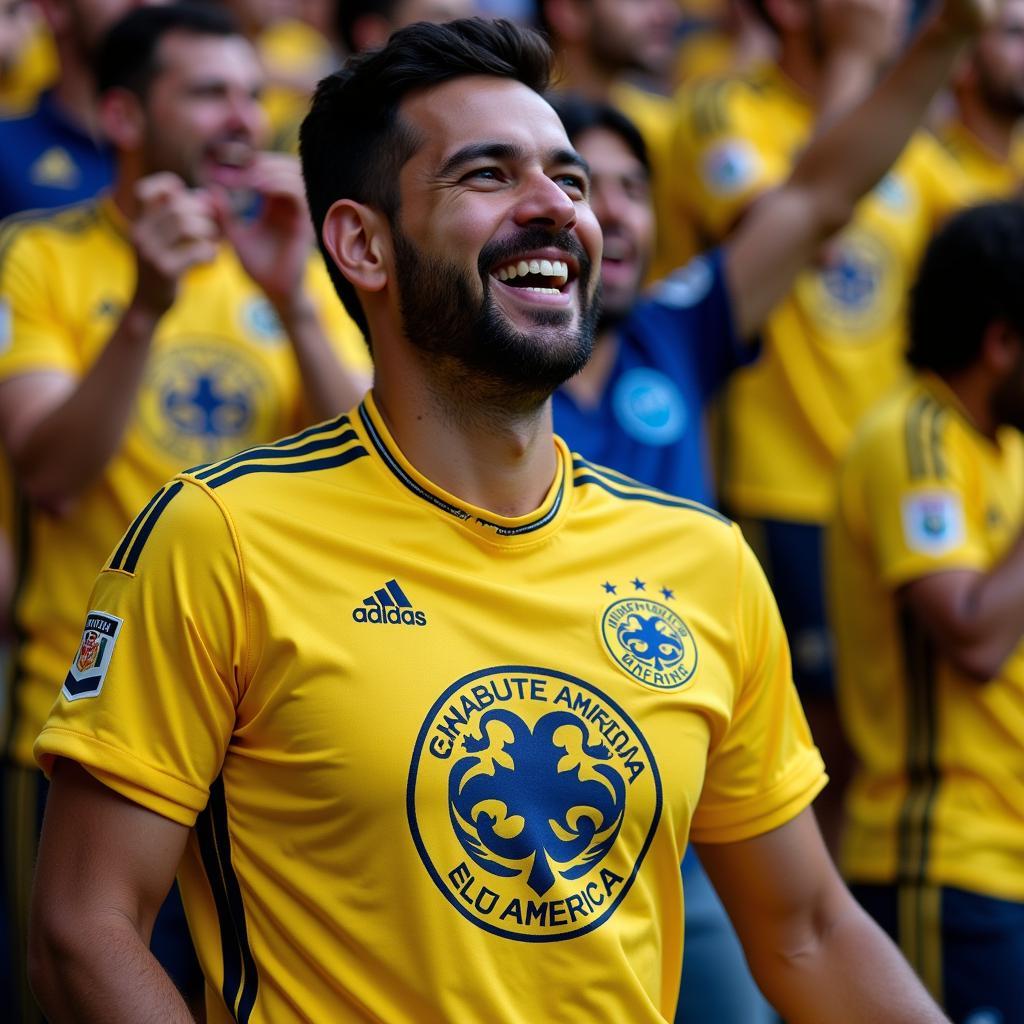 A fan proudly wearing an authentic Club America jersey.