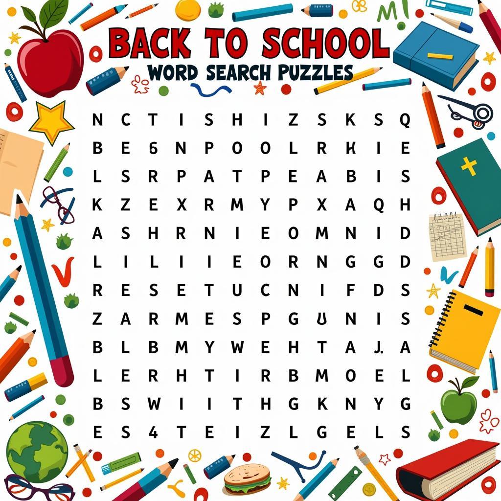 Example of a Back to School Word Search Puzzle